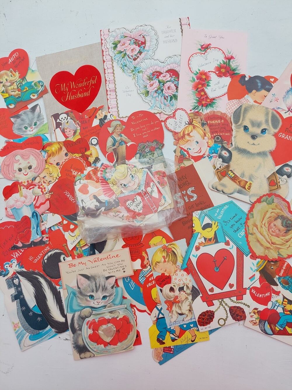 Around 45 Vintage Valentine Cards. Nice lot for resale~crafting Ephemera